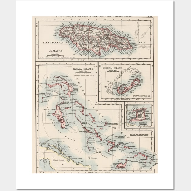 Vintage Map of Various Caribbean Islands (1906) Wall Art by Bravuramedia